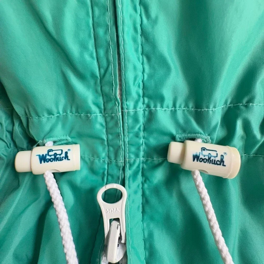 WOOLRICH Vintage Jade Green Lightweight Hooded Windbreaker Cinched Jacket SM-MED